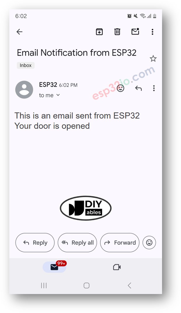 E-mail do sensor de porta do ESP32