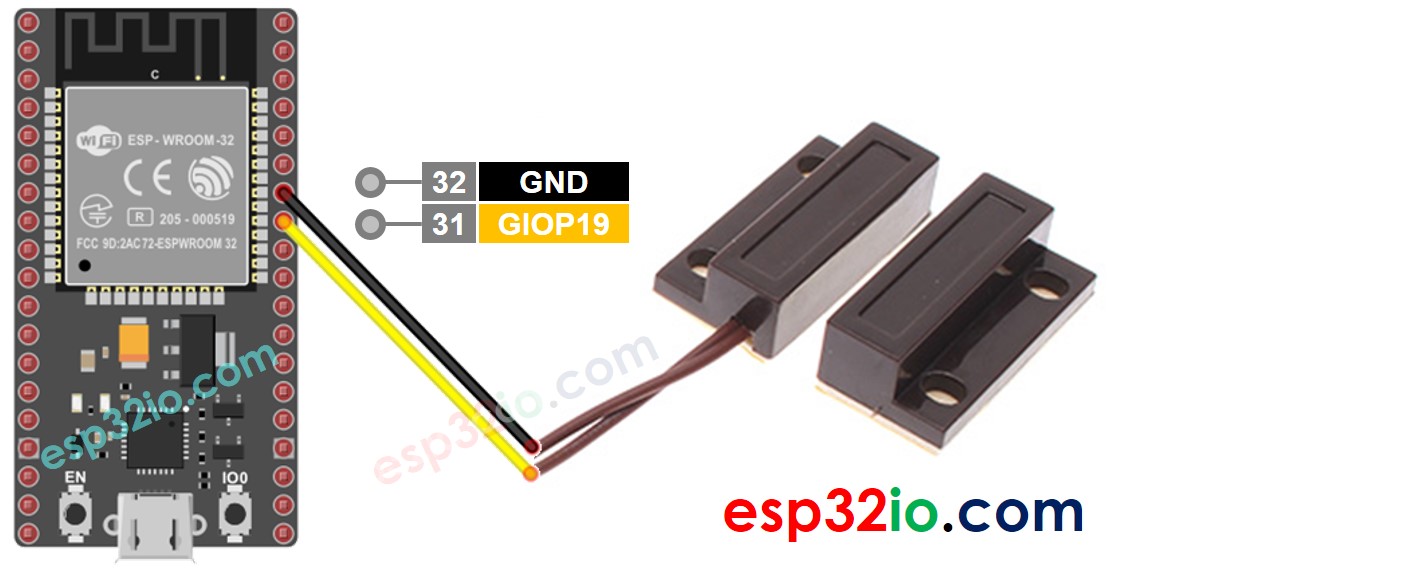 Diagrama de ligação do sensor de porta com ESP32