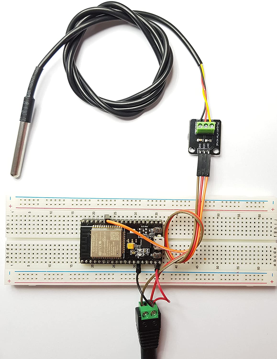 Diagrama de ligação do ESP32 com o adaptador do DS18B20