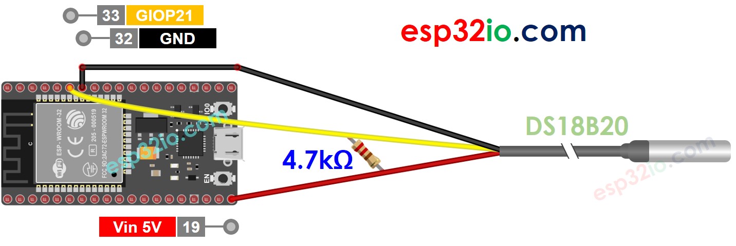 Diagrama de ligação do ESP32 com o DS18B20