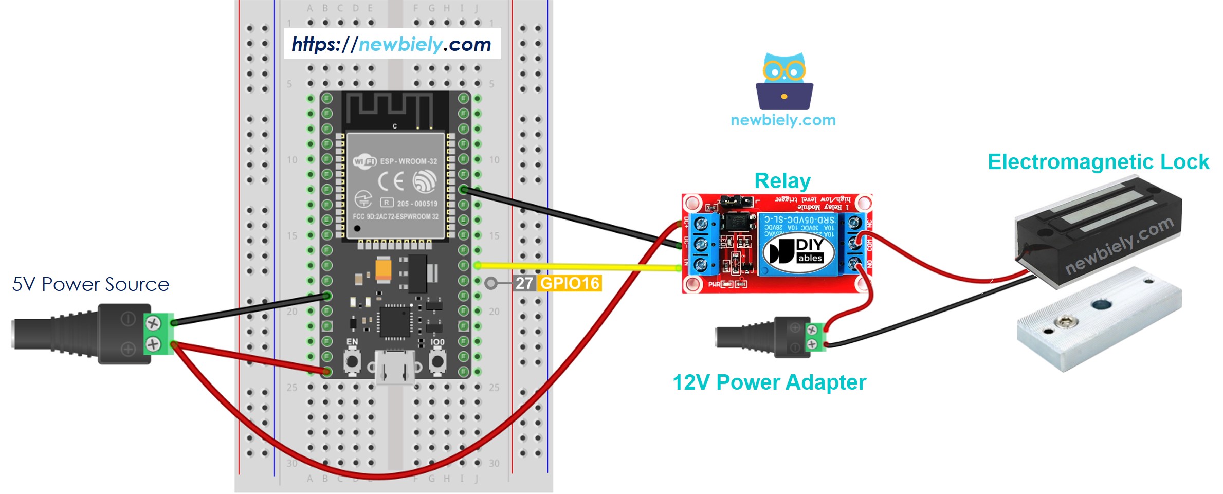 Diagrama de ligação do ESP32 com fechadura eletromagnética