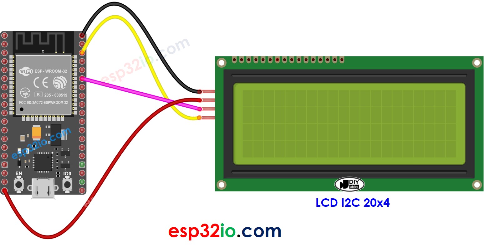 Diagrama de Ligação do ESP32 com LCD 20x4 I2C