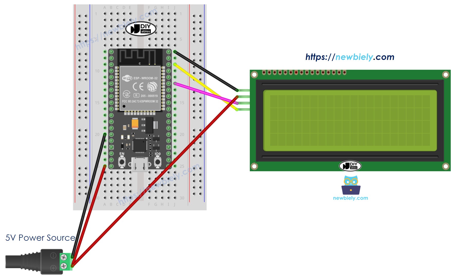 Diagrama de Ligação do ESP32 com LCD 20x4 I2C