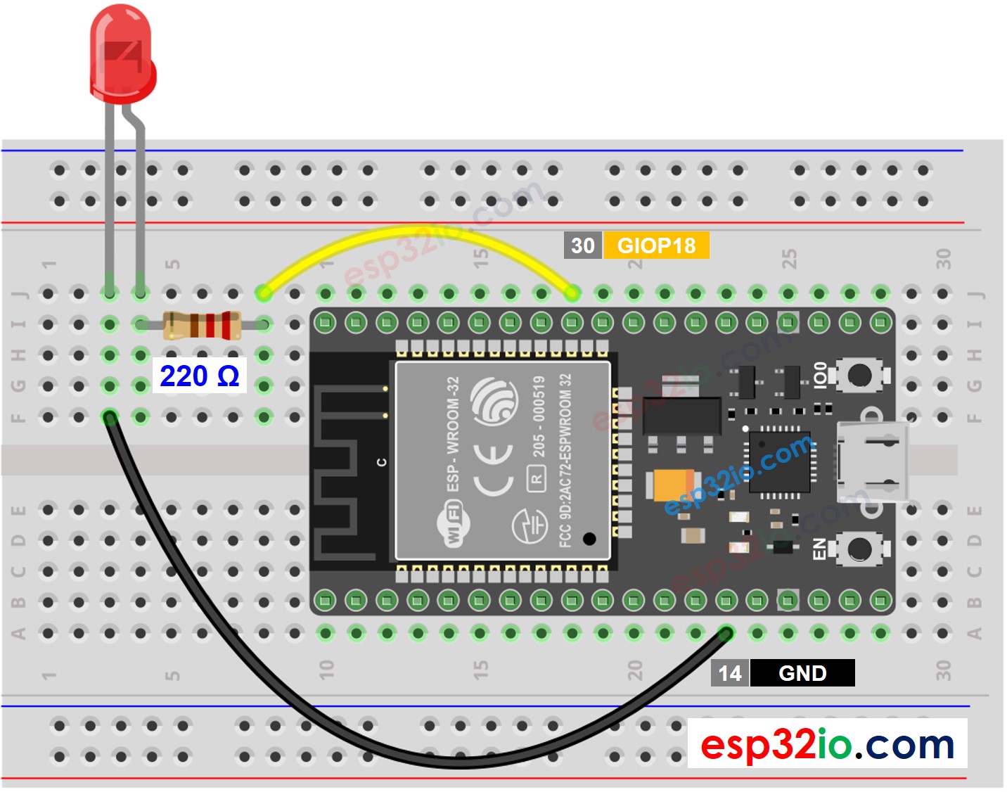 Diagrama de ligação ESP32 LED