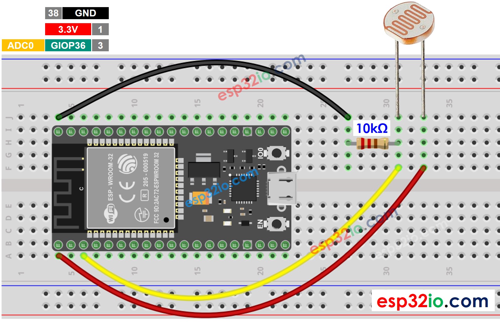 Diagrama de Ligação ESP32 Sensor de Luz