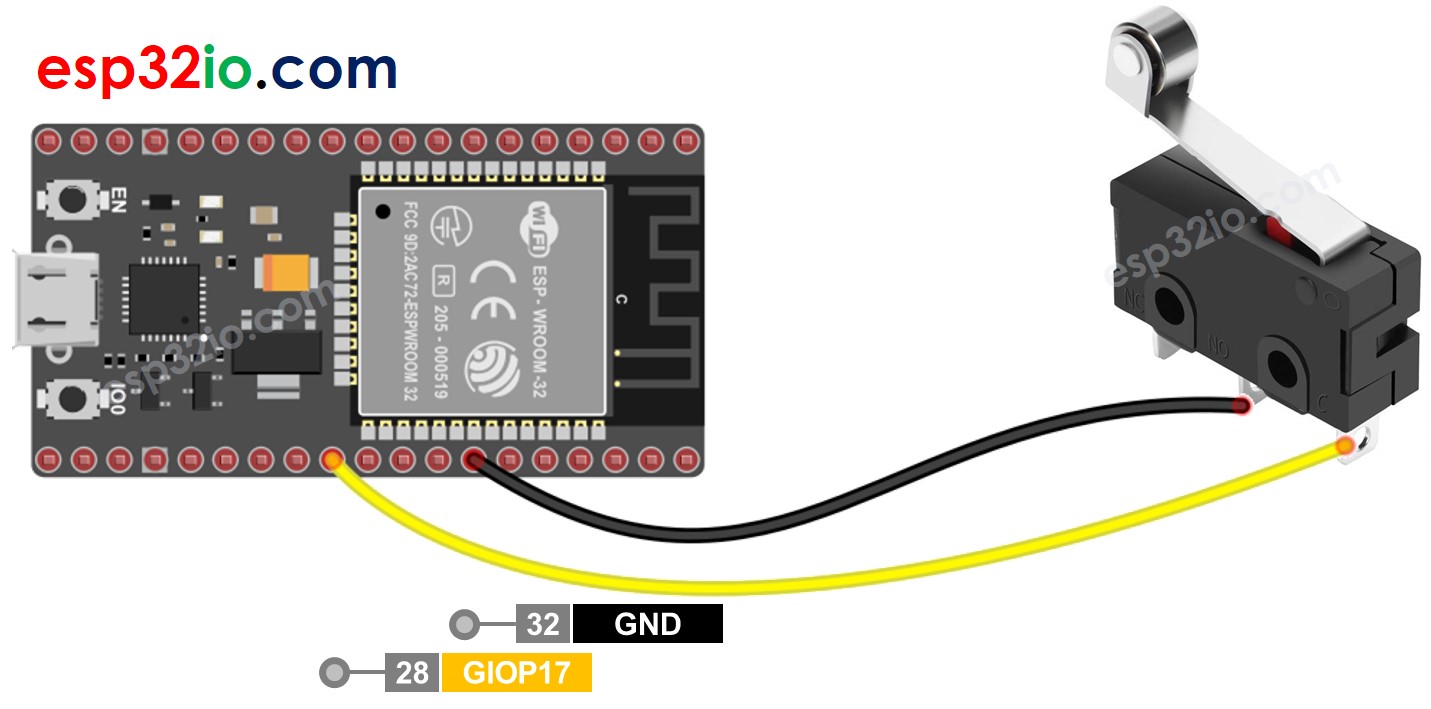 Diagrama de ligação da chave de fim de curso com ESP32