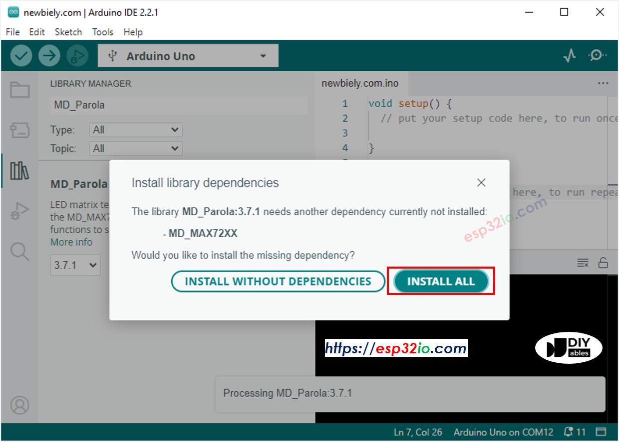 Biblioteca MD_MAX72XX para ESP32