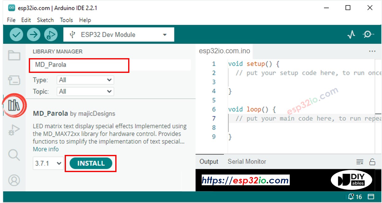 Biblioteca MD_Parola para ESP32