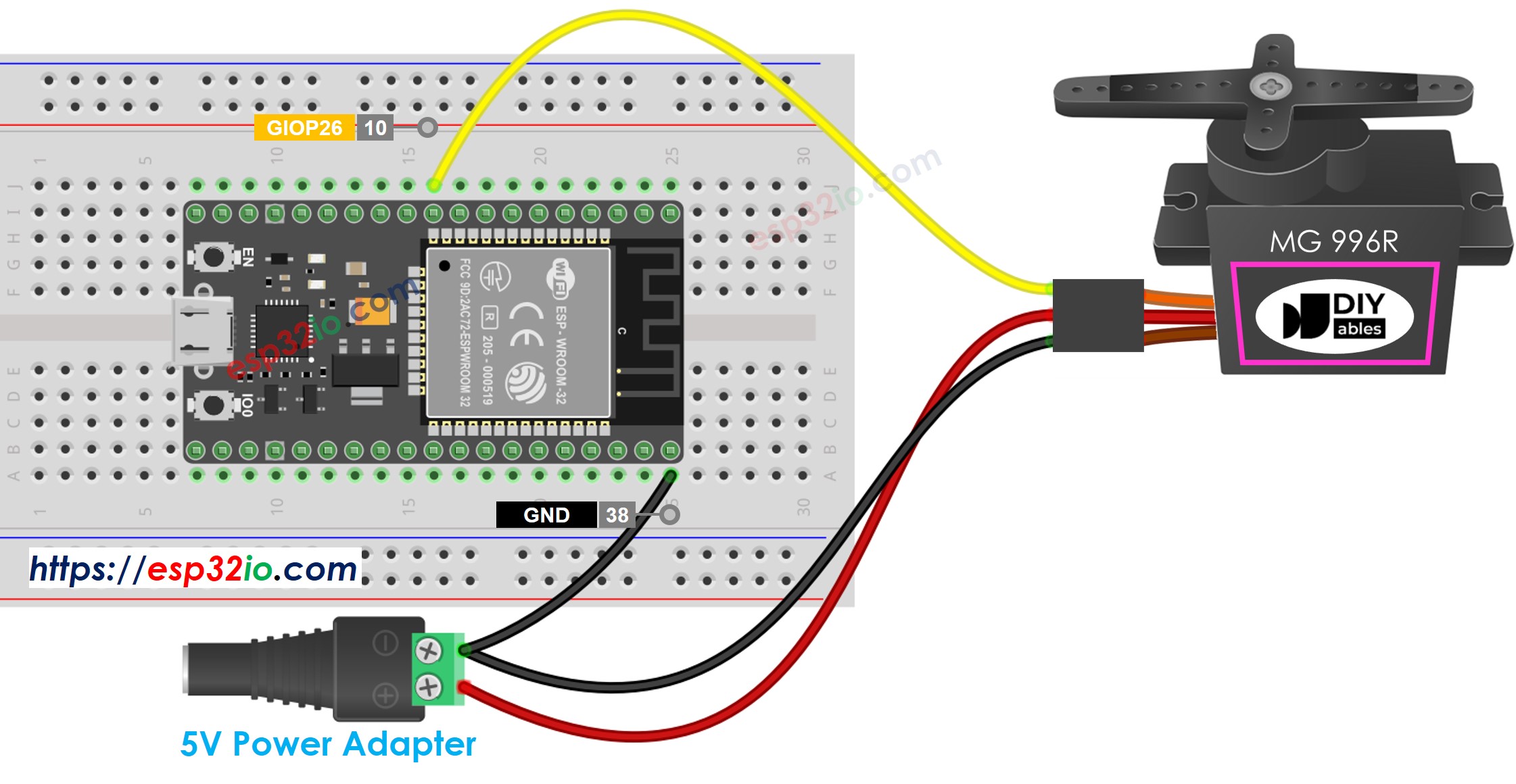 Diagrama de Ligação do Servo Motor MG996R com ESP32