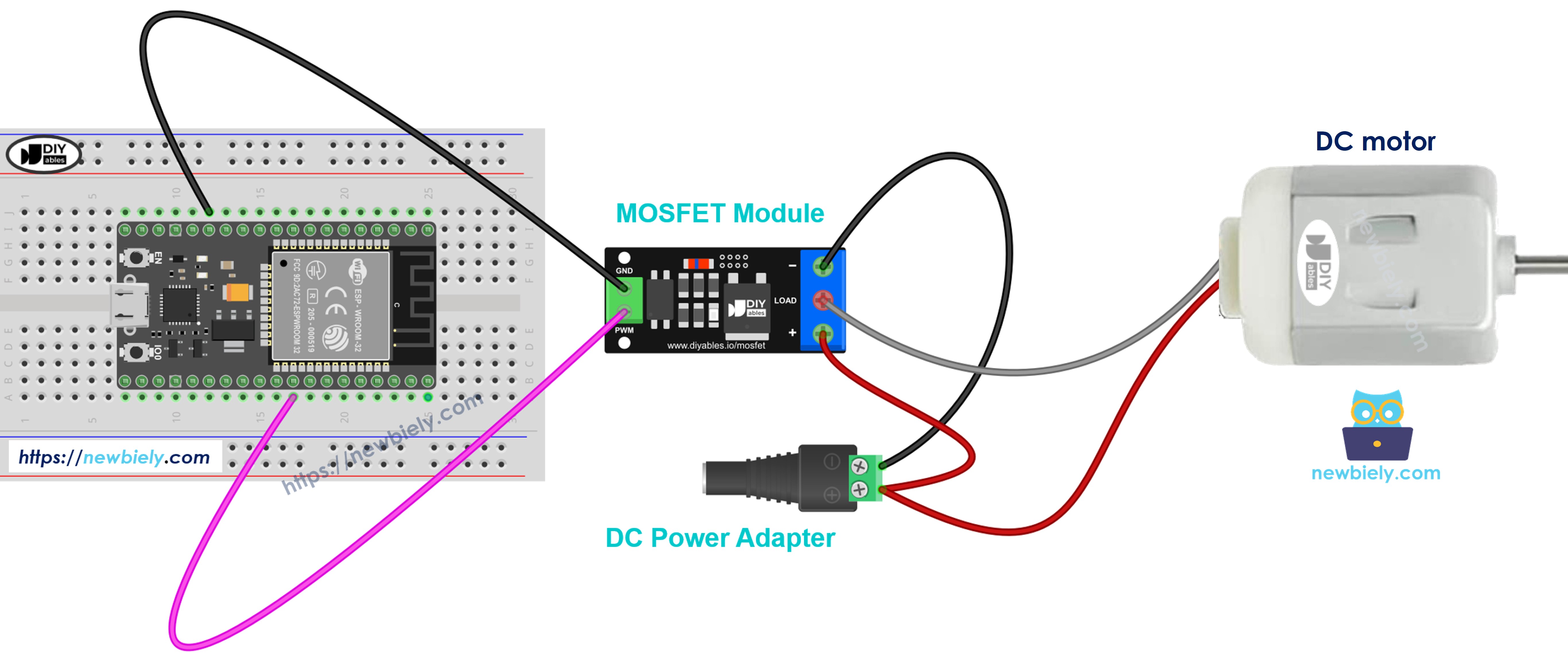 Ligação do módulo MOSFET com motor DC de 12V
