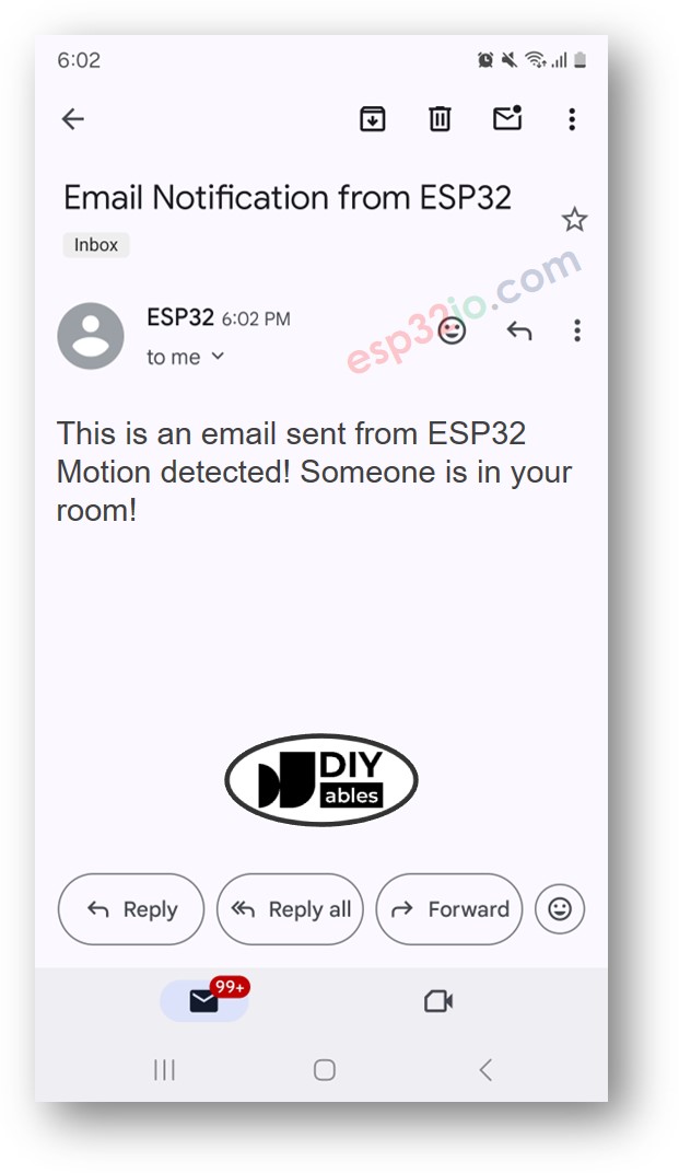 E-mail do sensor de movimento do ESP32