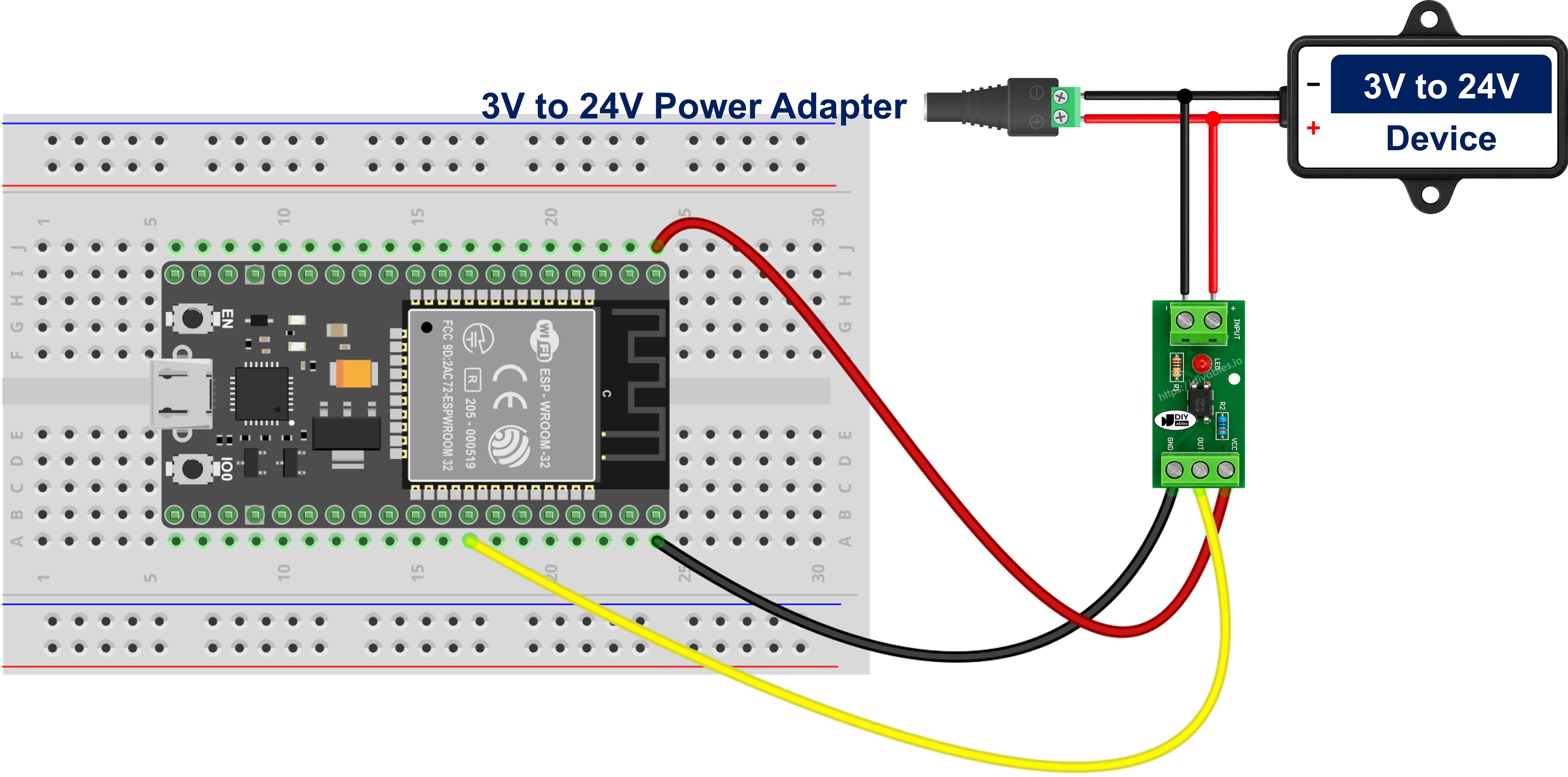 Diagrama de ligação do módulo optoacoplador PC817 com ESP32 na protoboard