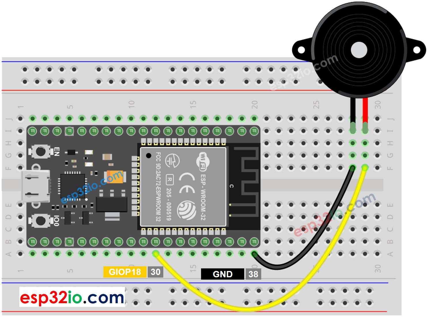 Diagrama de Ligação do Buzzer Piezo com ESP32