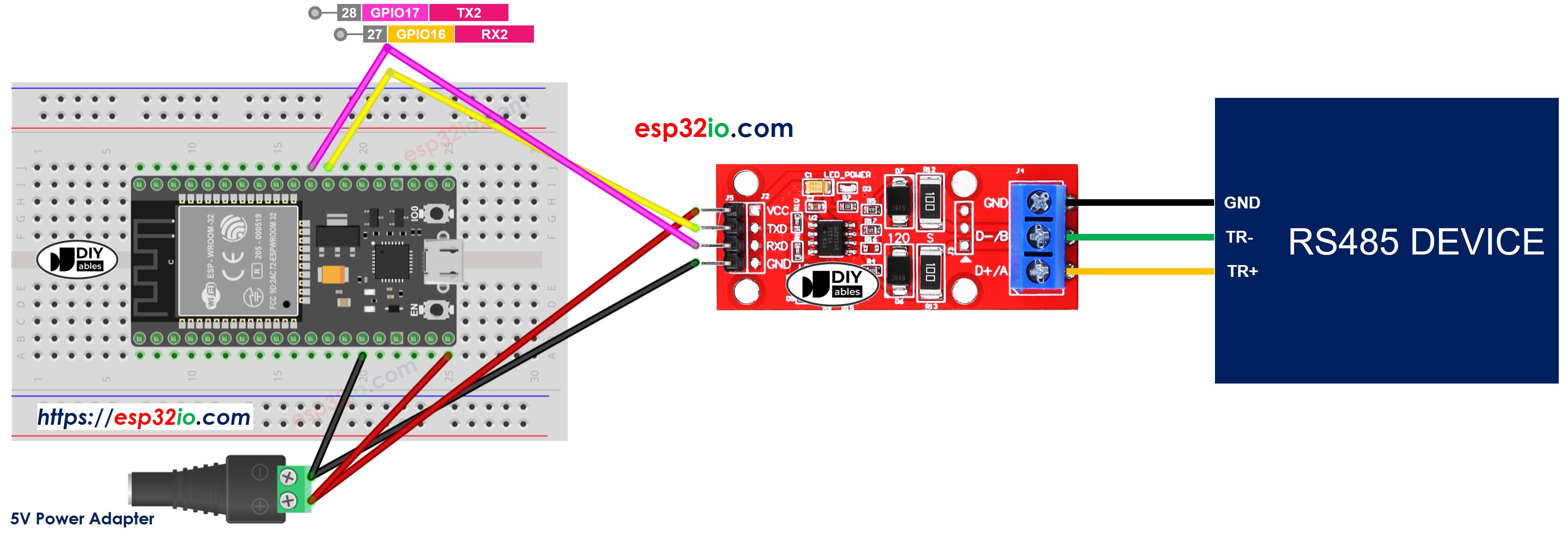 Diagrama de Ligação do ESP32 com TTL para RS485