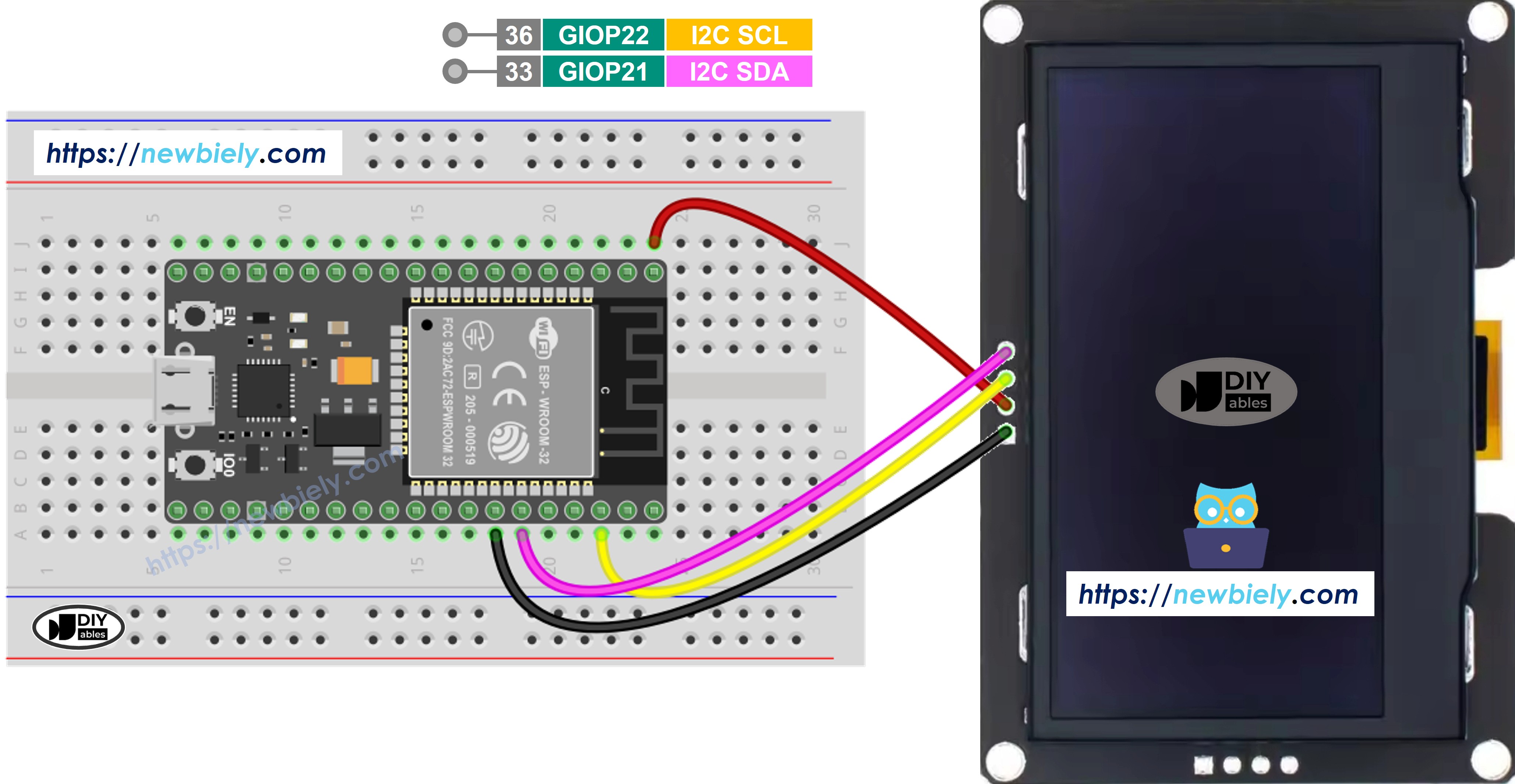 Diagrama de ligação do ESP32 com o OLED SSD1309 128x64