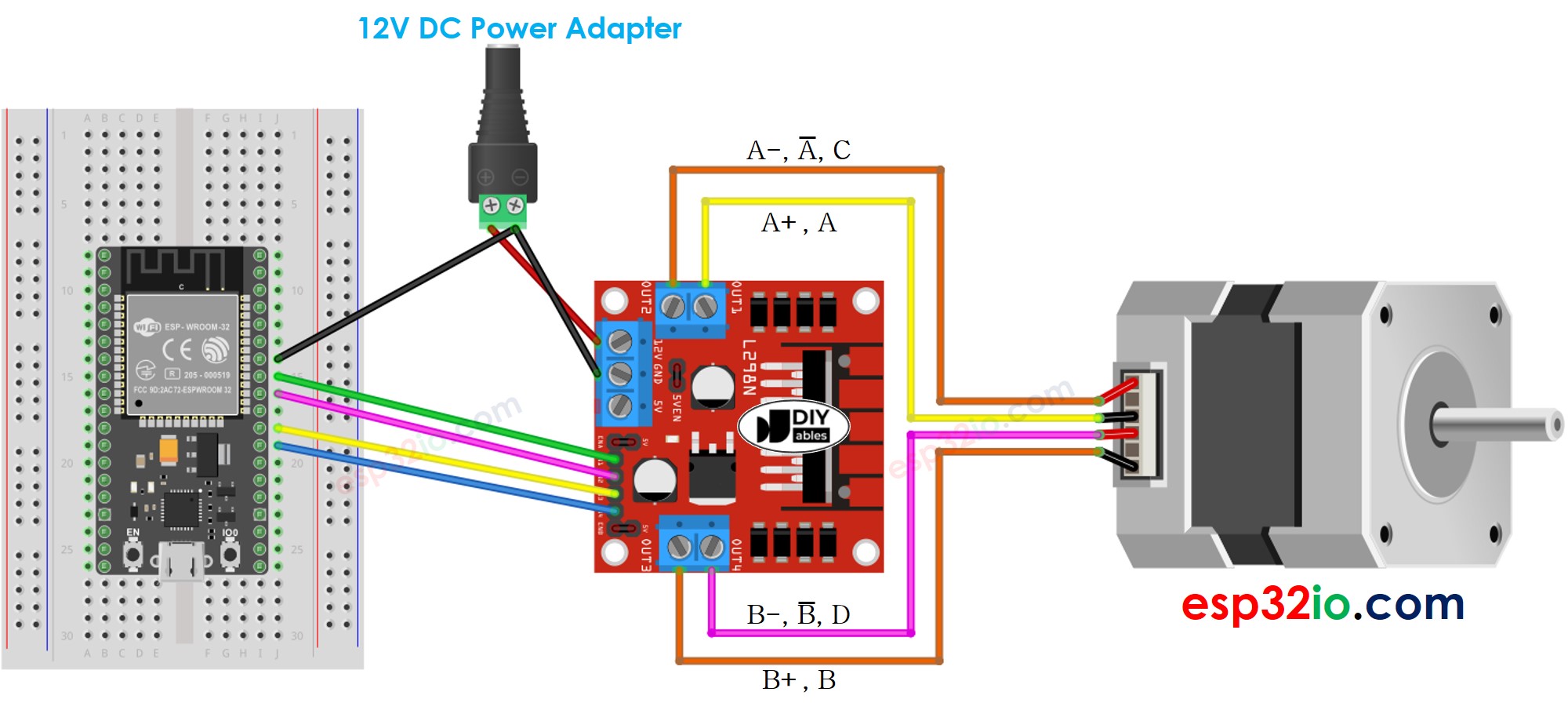 Diagrama de Ligação do Motor de Passo ESP32 com Driver L298N