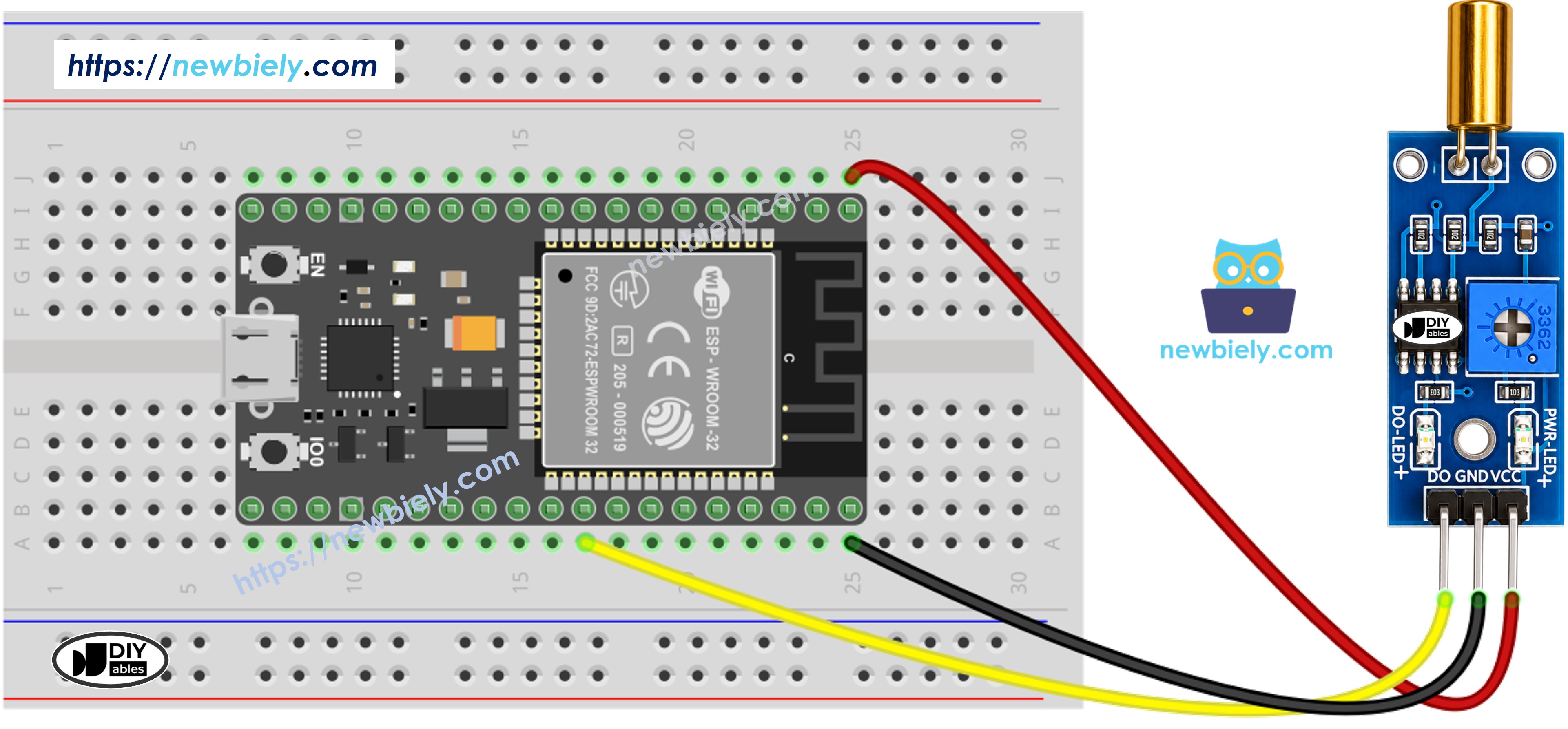 Diagrama de Ligação do ESP32 com Sensor de Inclinação SW520D