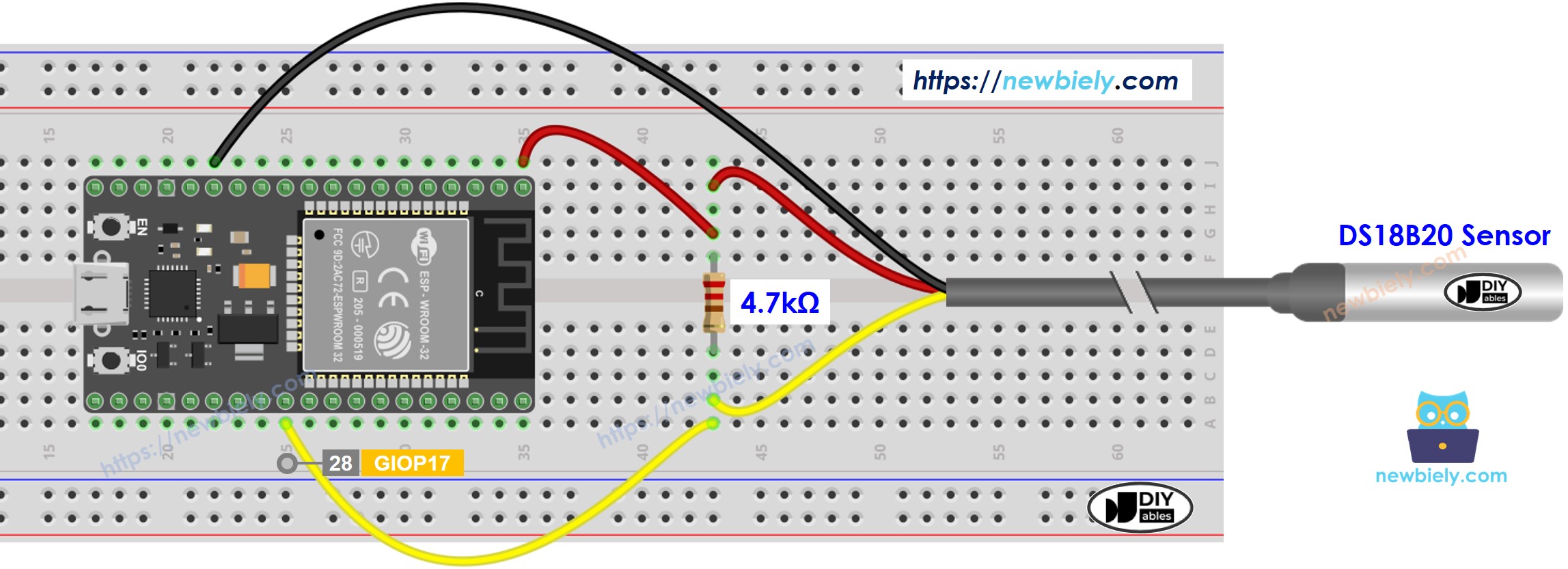 Diagrama de ligação do ESP32 com o sensor de temperatura