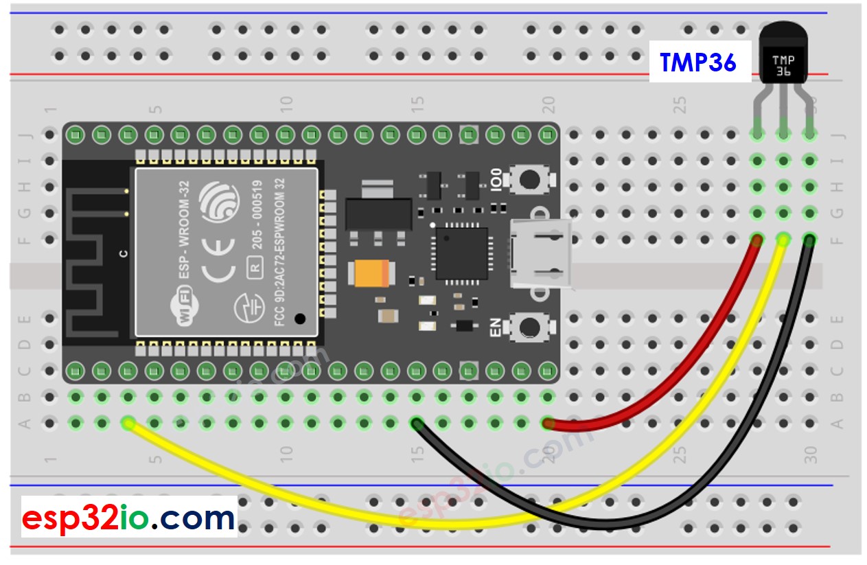 Diagrama de ligação do sensor de temperatura TMP36 com ESP32