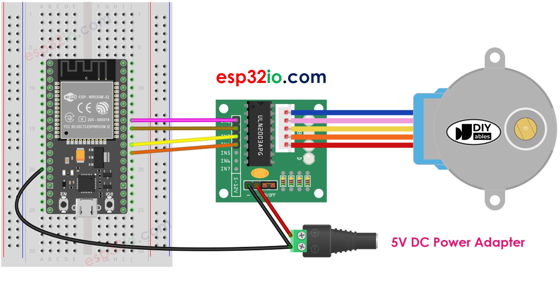 Diagrama de Ligação do motor de passo ESP32 com driver ULN2003