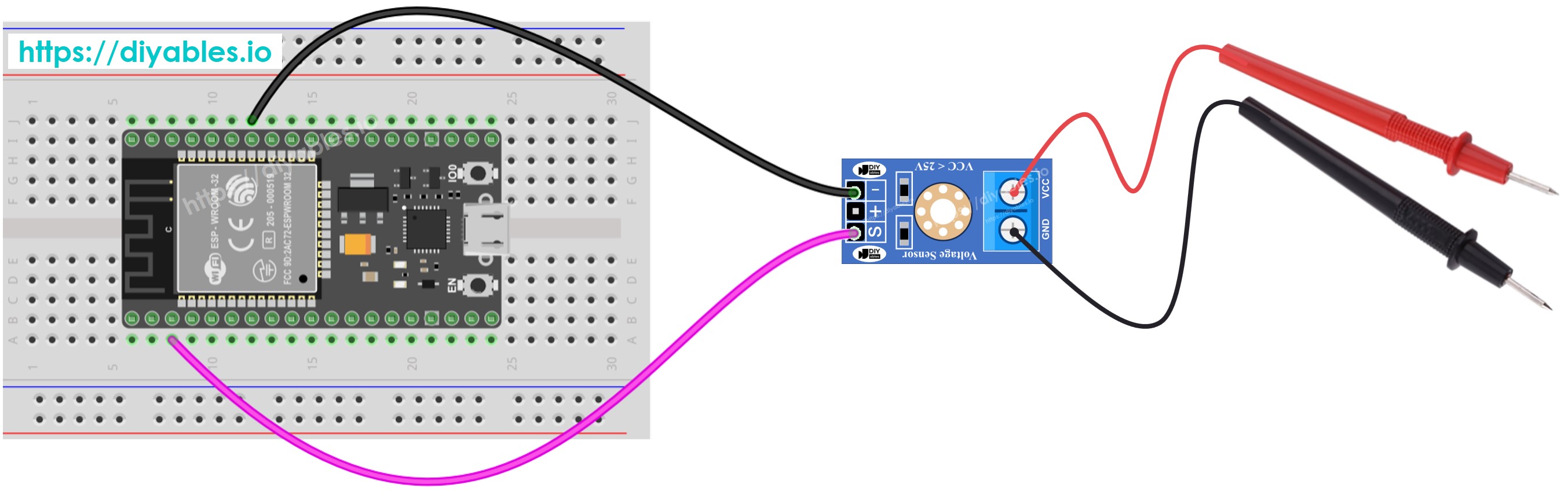 Diagrama de Ligação do ESP32 com sensor de tensão
