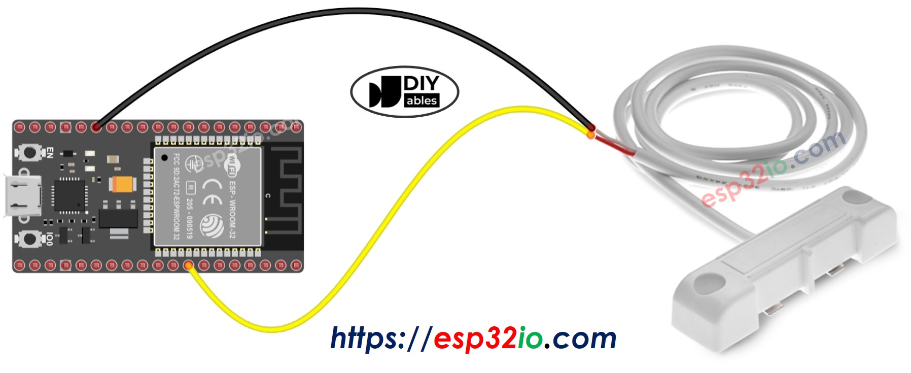 The wiring diagram between ESP32 water leak detector