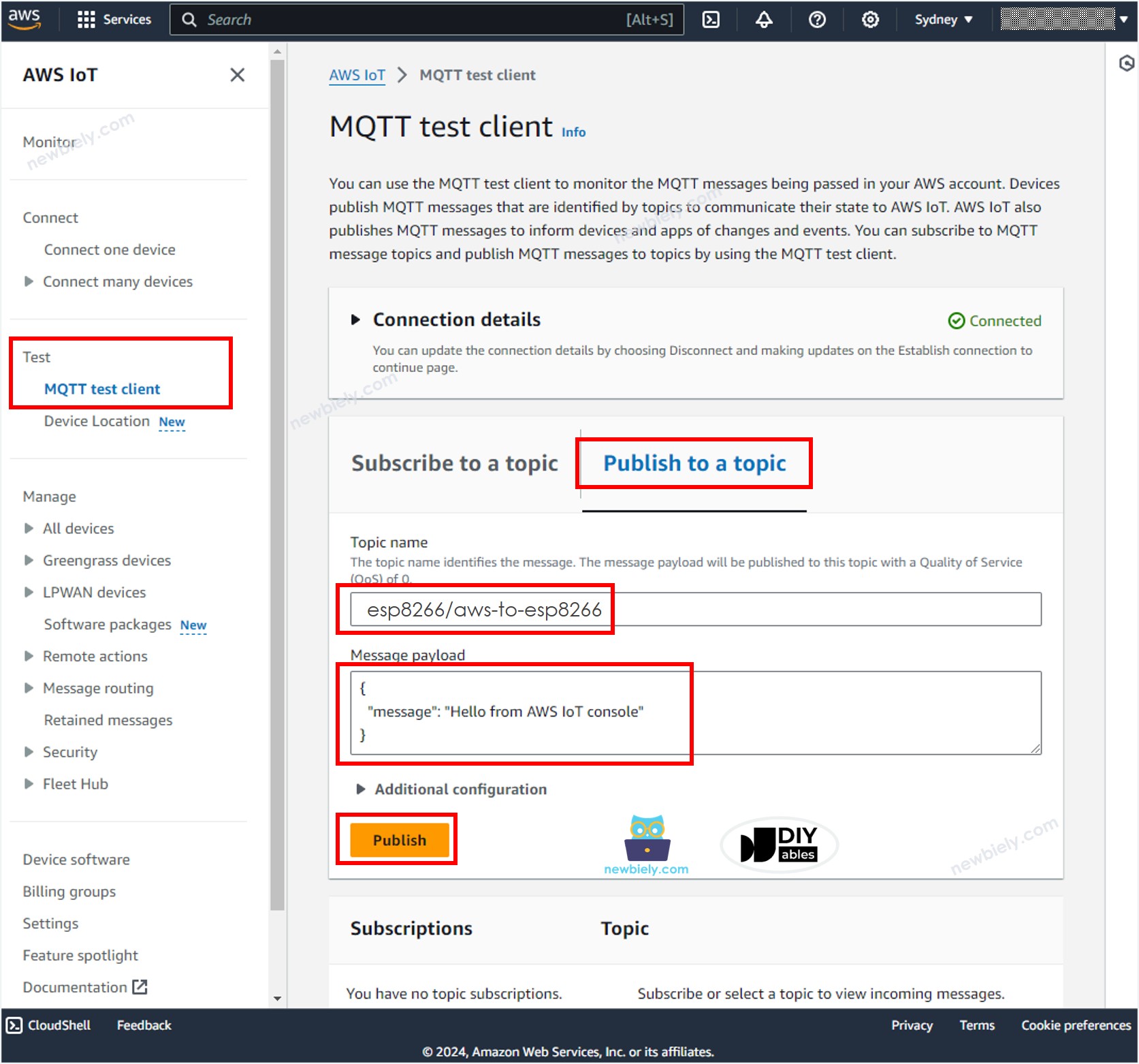 MQTT Test Client do AWS IoT com ESP8266 NodeMCU