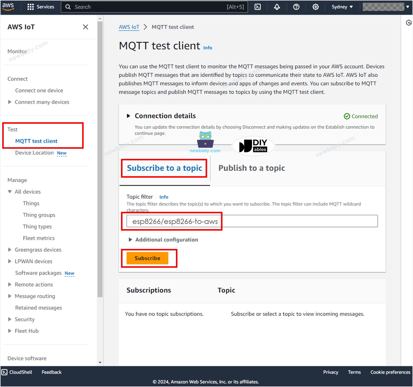 MQTT Test Client do AWS IoT com ESP8266 NodeMCU