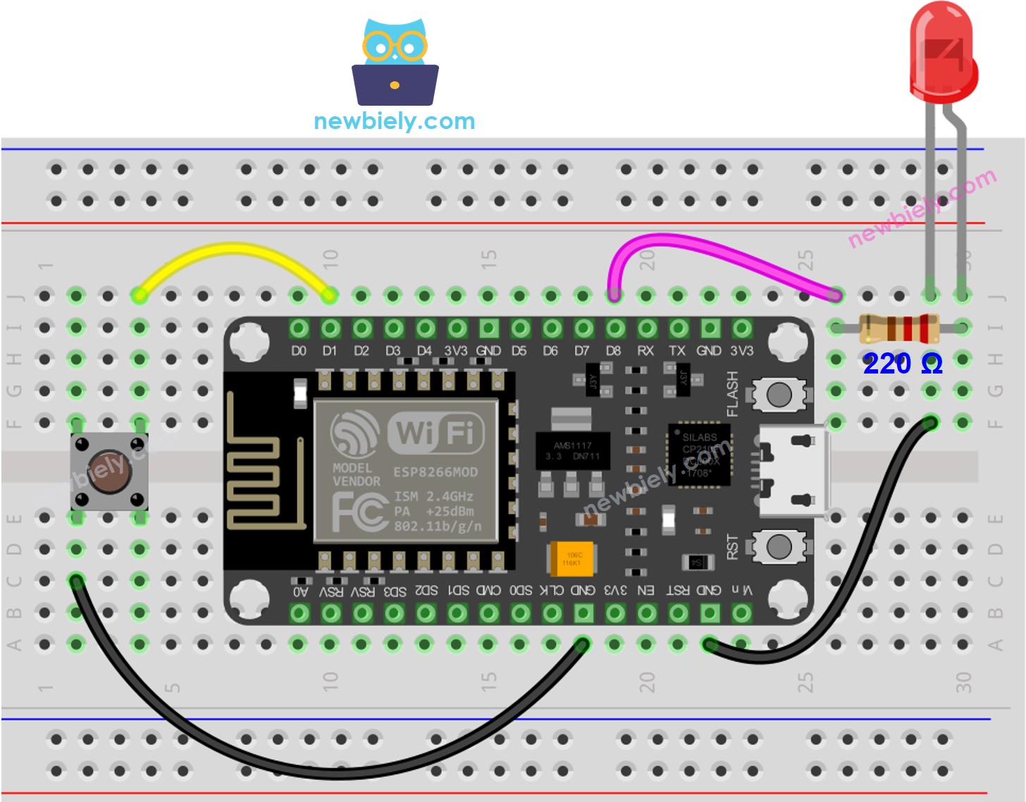 Diagrama de ligação do LED com ESP8266 NodeMCU