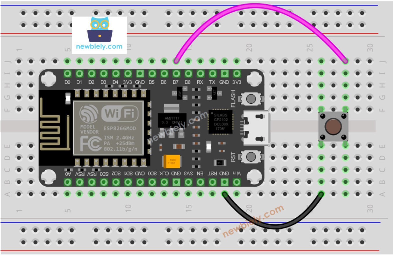 Diagrama de ligação do botão com ESP8266 NodeMCU