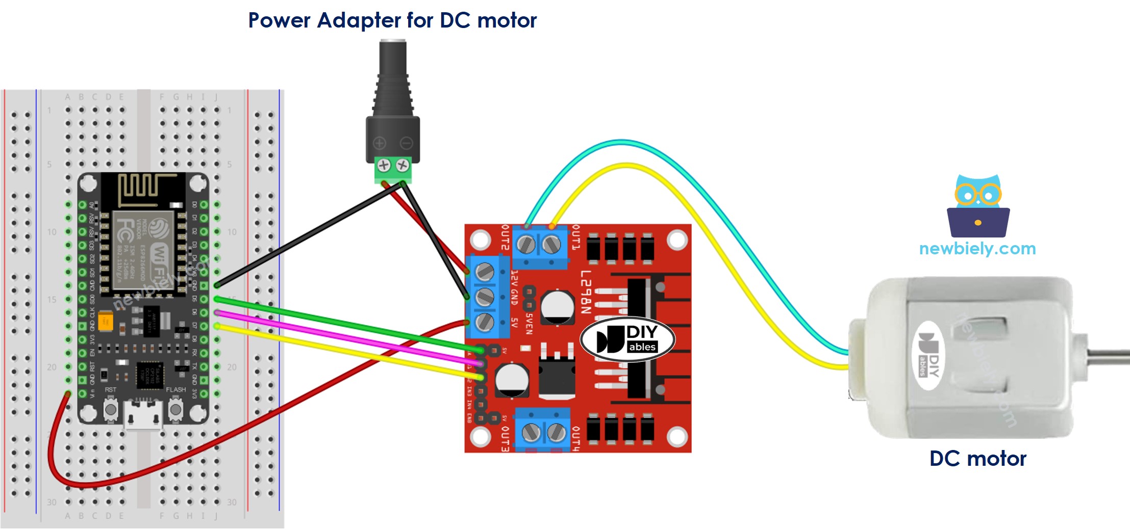 Diagrama de ligação do ESP8266 NodeMCU com Motor DC e Driver L298N