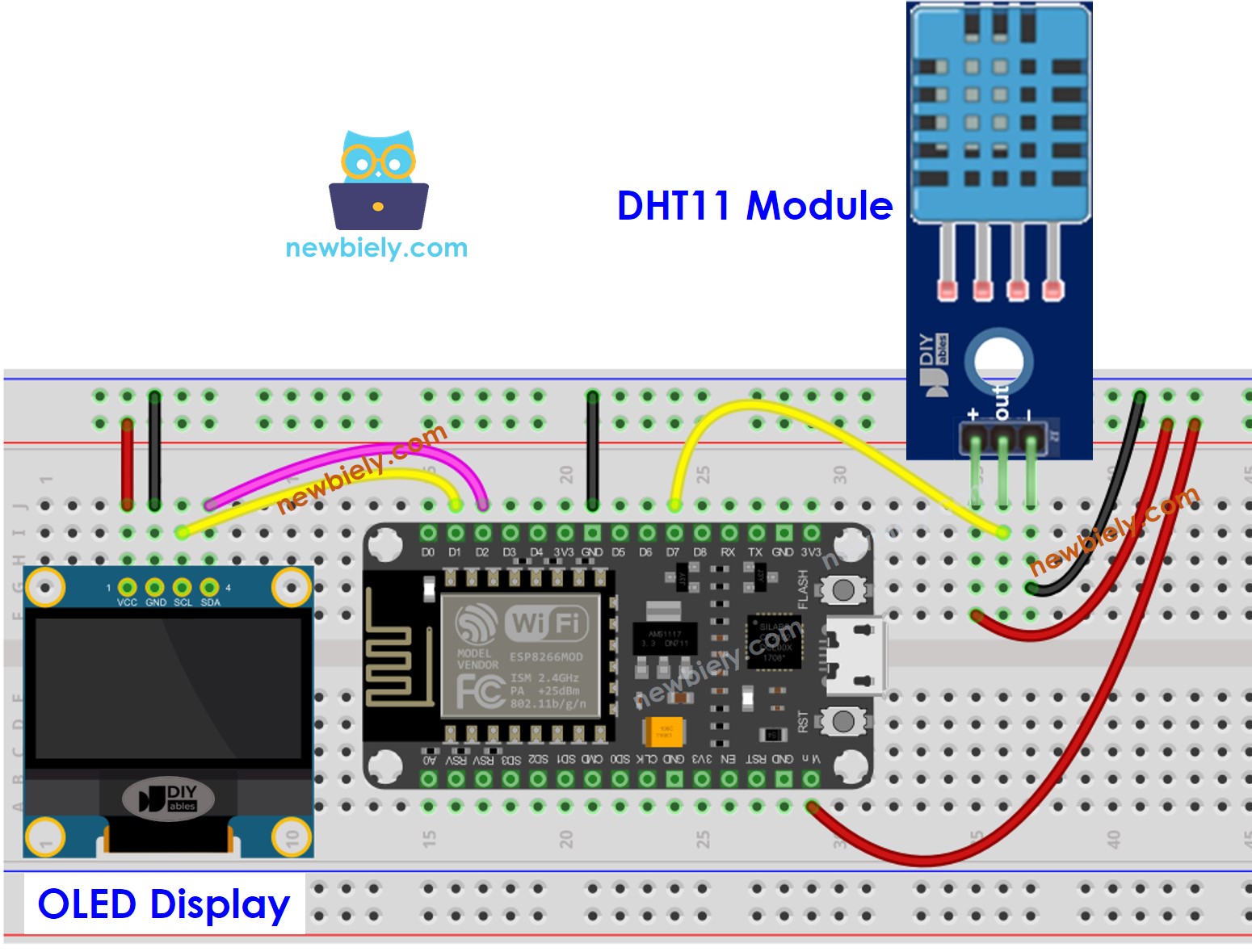 ESP8266 NodeMCU DHT11 Sensor OLED diagrama de ligação