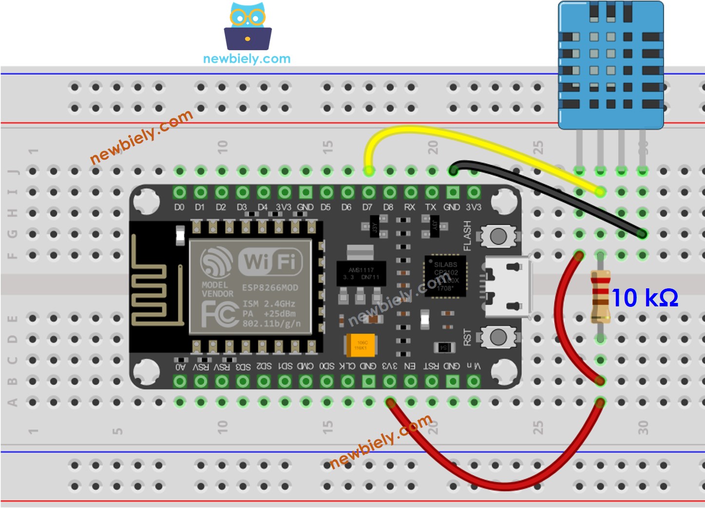 Diagrama de ligação do sensor de temperatura e umidade DHT11 com ESP8266 NodeMCU