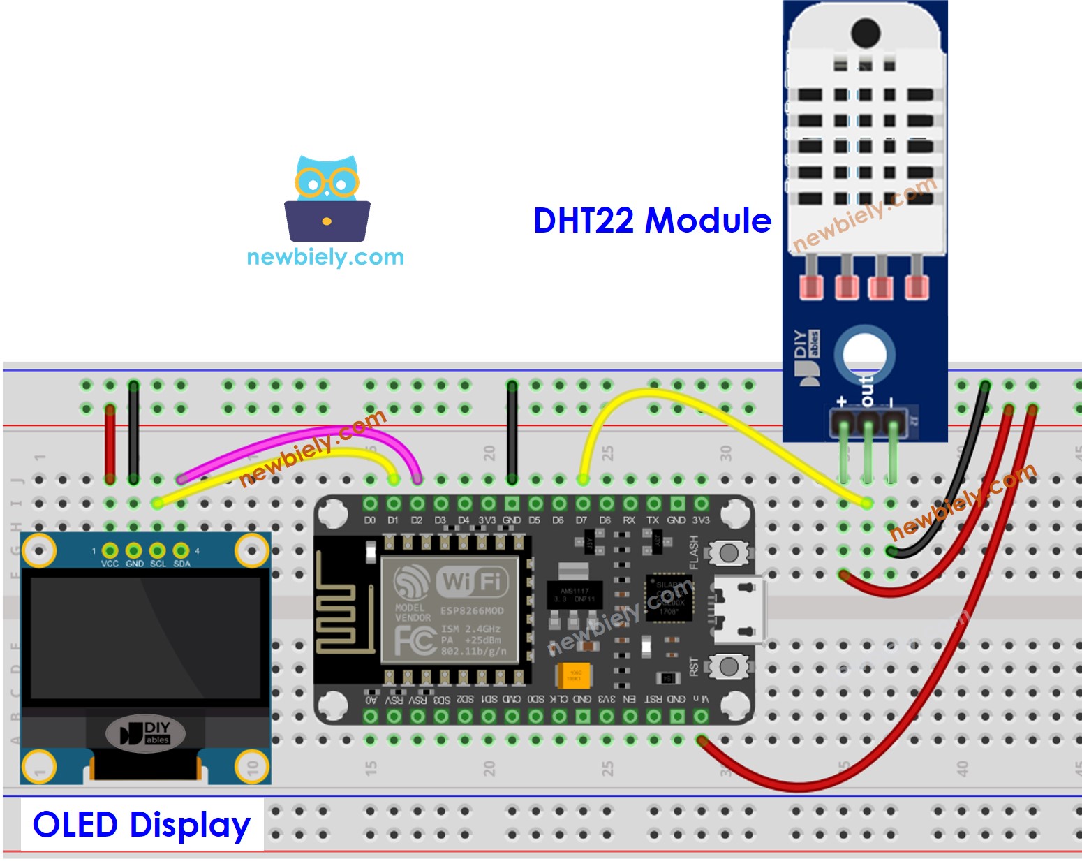 ESP8266 NodeMCU DHT22 Sensor OLED diagrama de ligação
