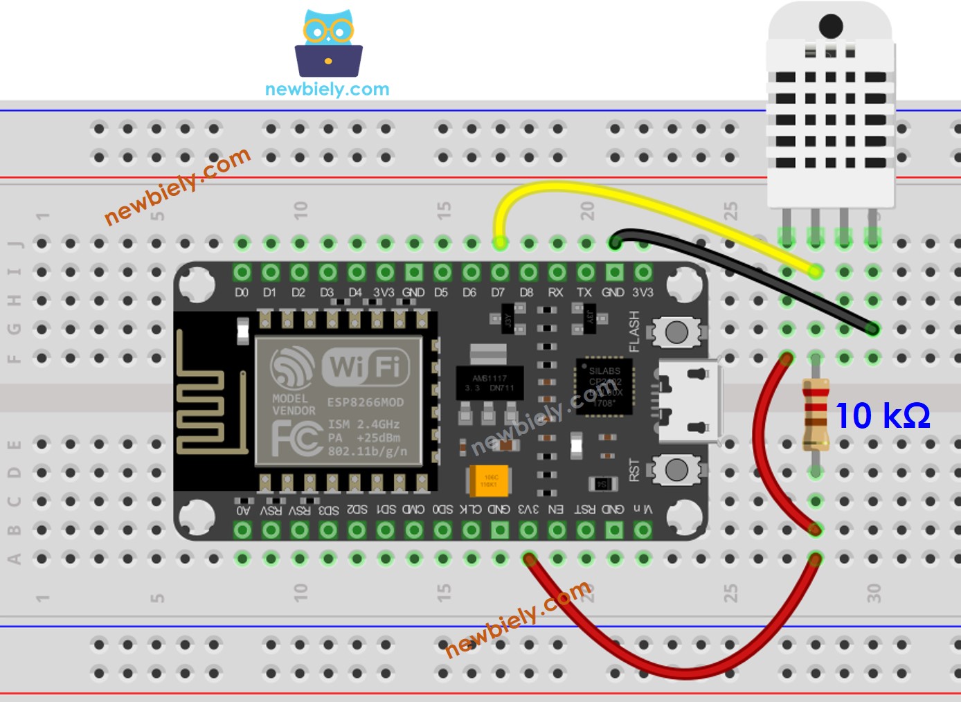 Diagrama de ligação do sensor de temperatura e umidade DHT22 com ESP8266 NodeMCU