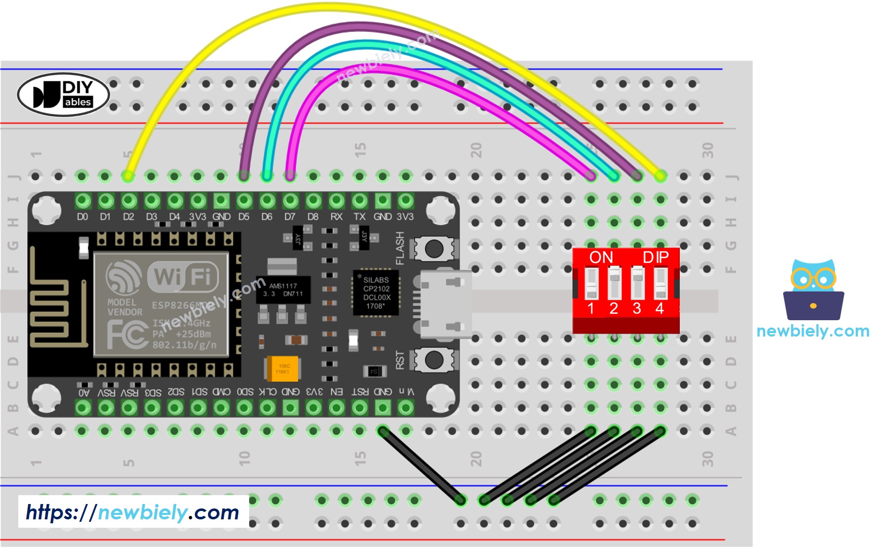 Diagrama de Ligação da chave DIP com ESP8266 NodeMCU