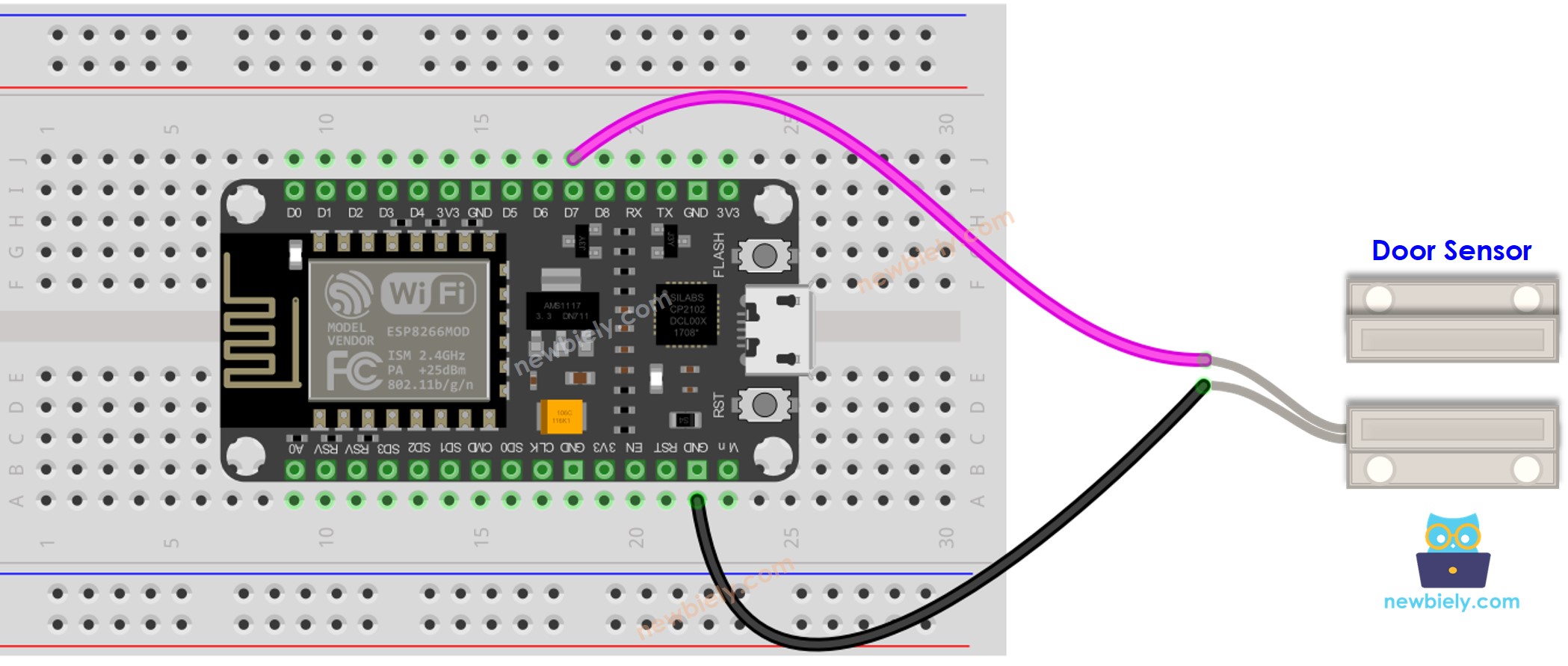 Diagrama de ligação do ESP8266 NodeMCU com sensor de porta