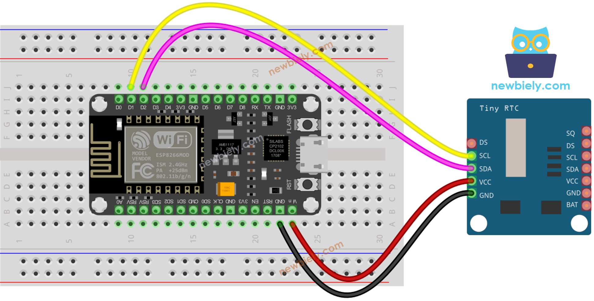 diagrama de ligação do Relógio de Tempo Real DS1307 com ESP8266 NodeMCU