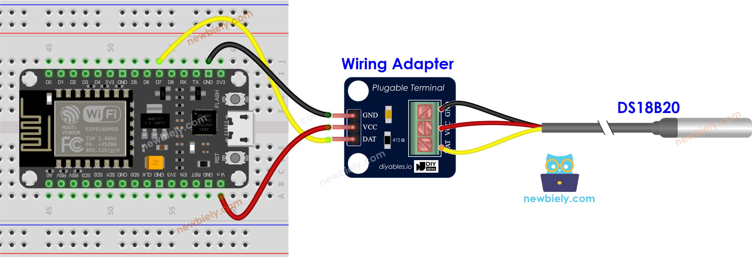Diagrama de ligação do DS18B20 com ESP8266 NodeMCU