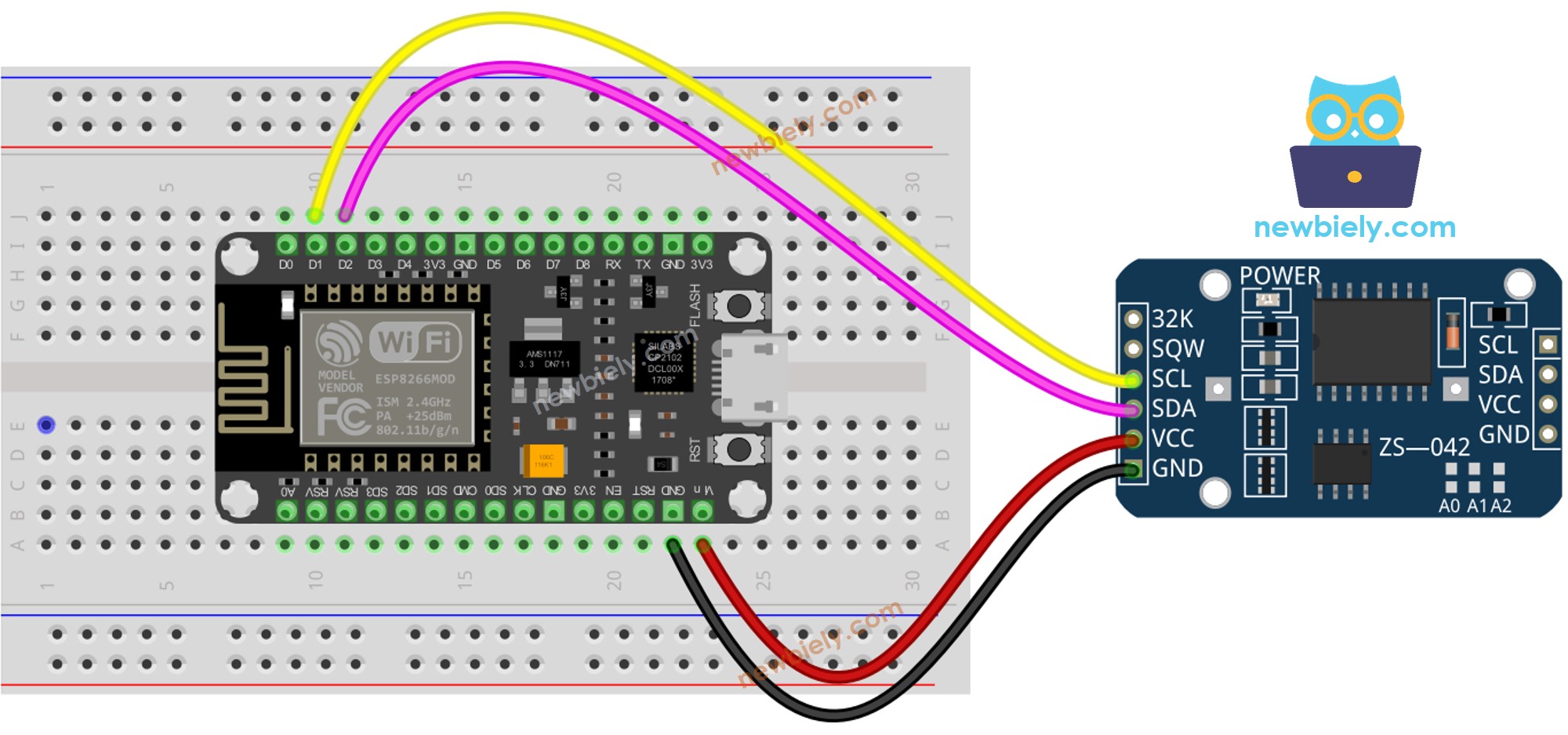 diagrama de ligação do Relógio de Tempo Real DS3231 com ESP8266 NodeMCU