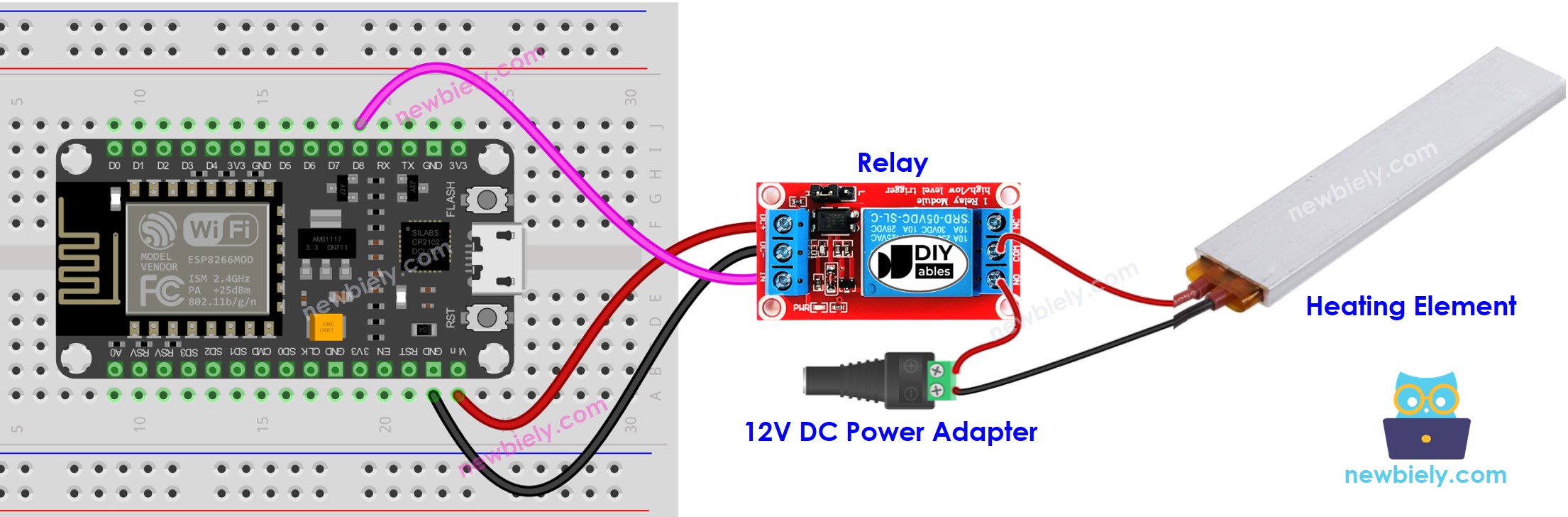 Diagrama de ligação do elemento de aquecimento com ESP8266 NodeMCU