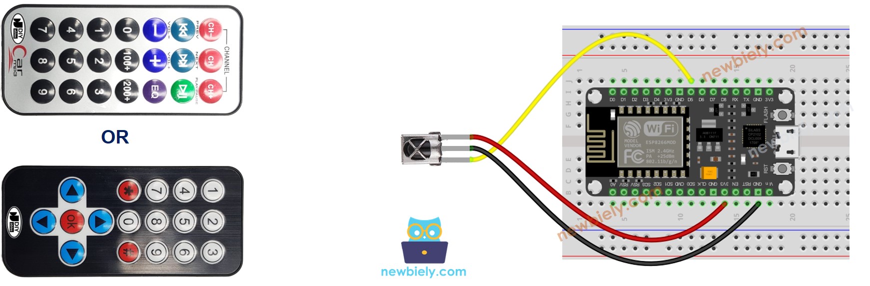 Diagrama de ligação do controle remoto IR com ESP8266 NodeMCU