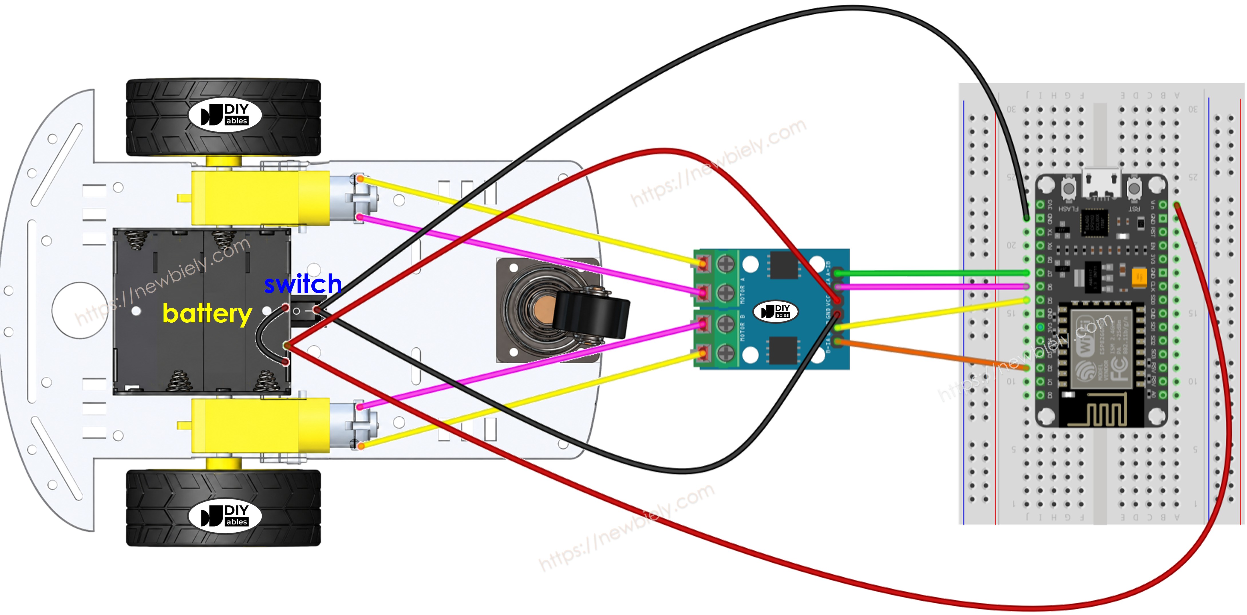Diagrama de Ligação do Carro RC 2WD com ESP8266 NodeMCU