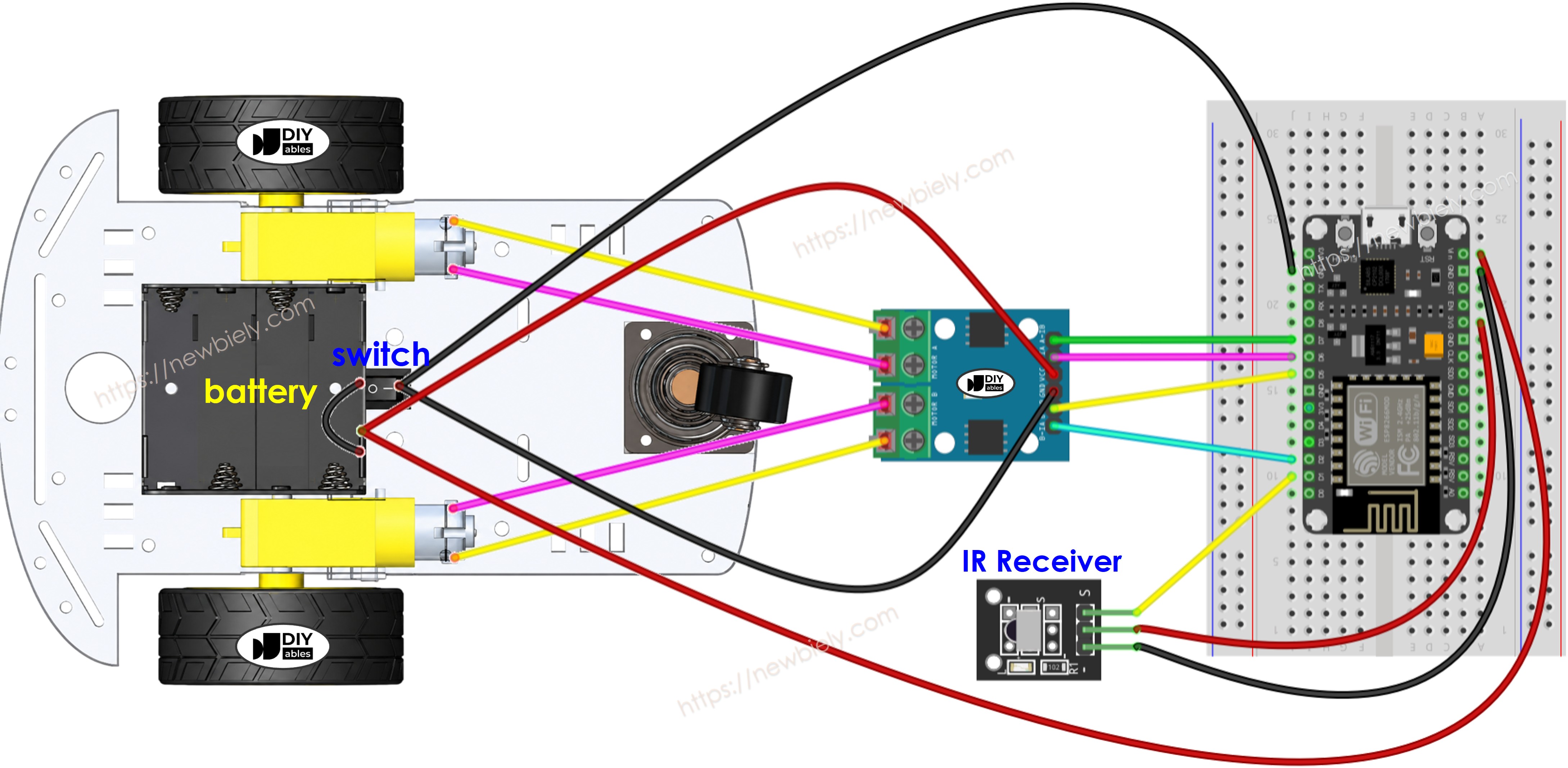 Diagrama de ligação do carro 2WD com ESP8266 NodeMCU