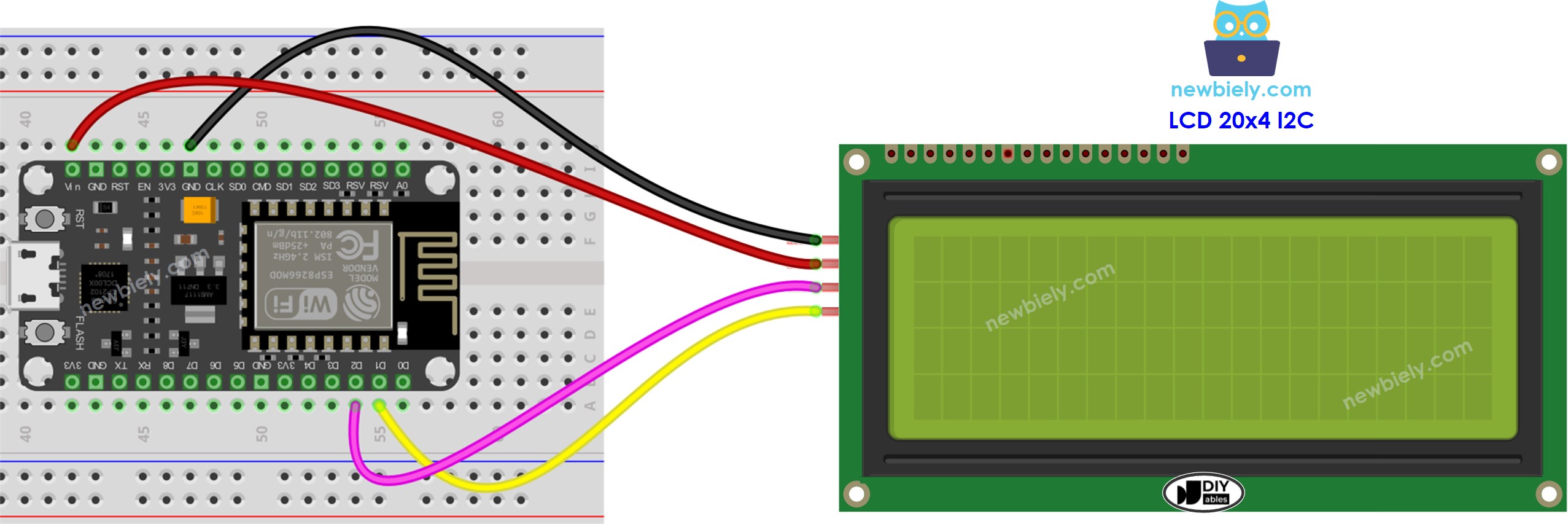 Diagrama de ligação do LCD I2C com ESP8266 NodeMCU