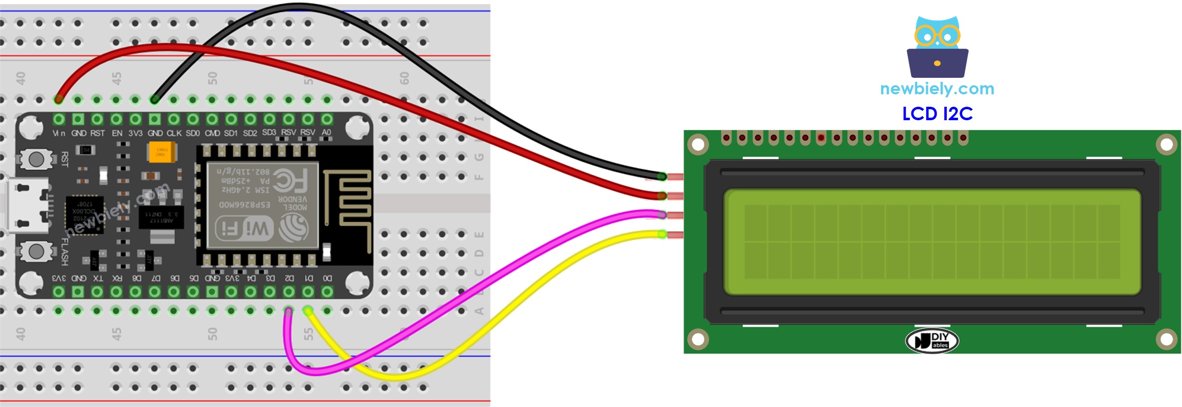 Diagrama de ligação do LCD I2C com ESP8266 NodeMCU
