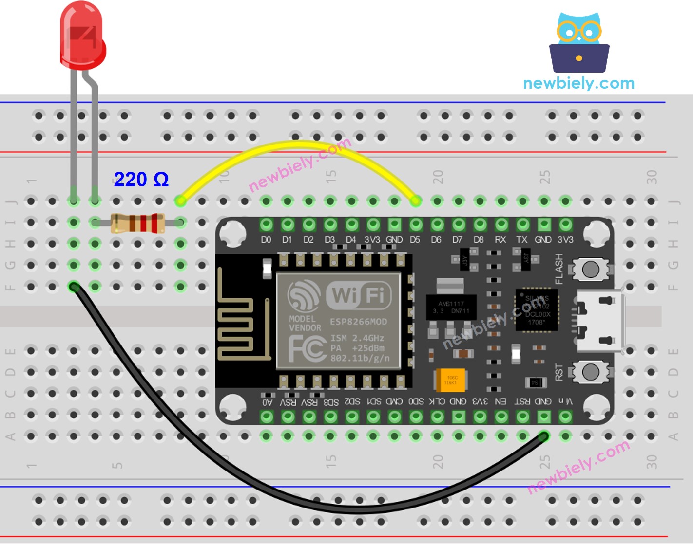 Diagrama de ligação do LED com ESP8266 NodeMCU
