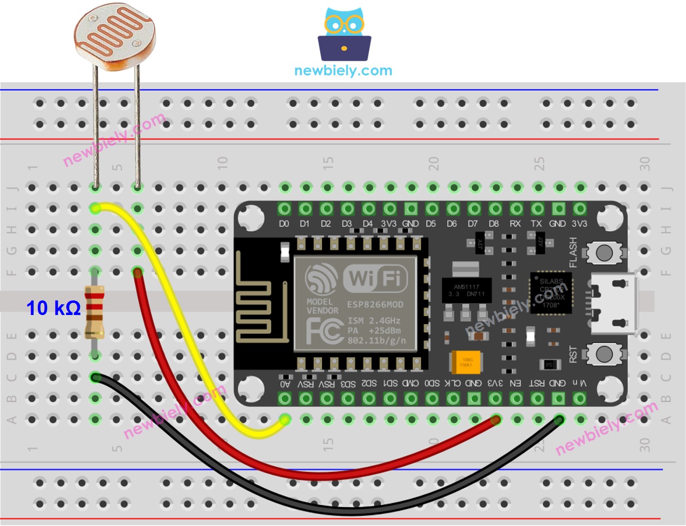 Diagrama de ligação do sensor de luz com ESP8266 NodeMCU