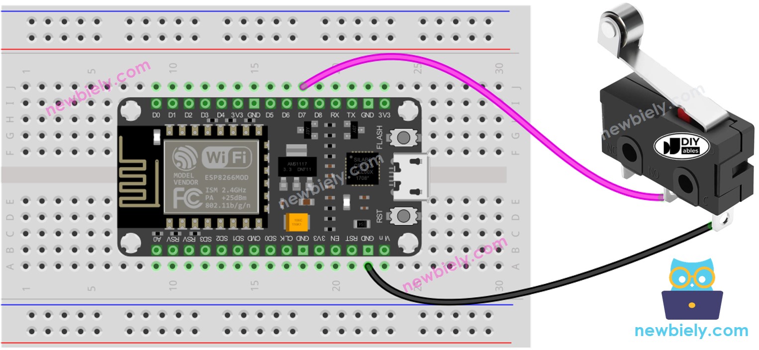Diagrama de ligação do ESP8266 NodeMCU com chave fim de curso