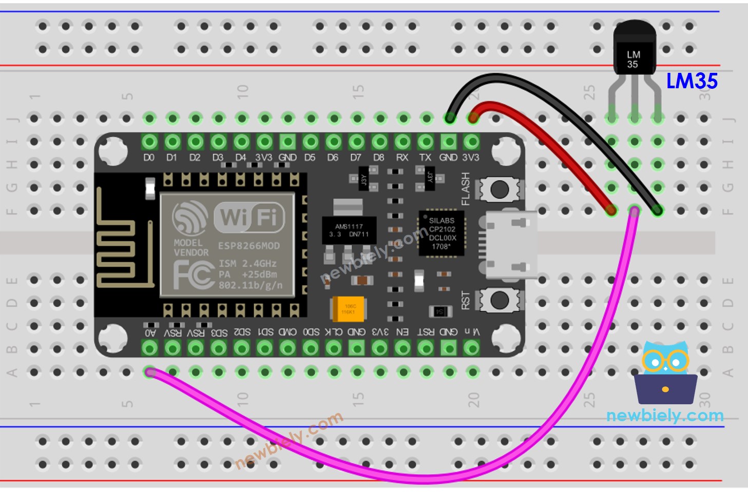 ESP8266 NodeMCU LM35 sensor de temperatura diagrama de ligação